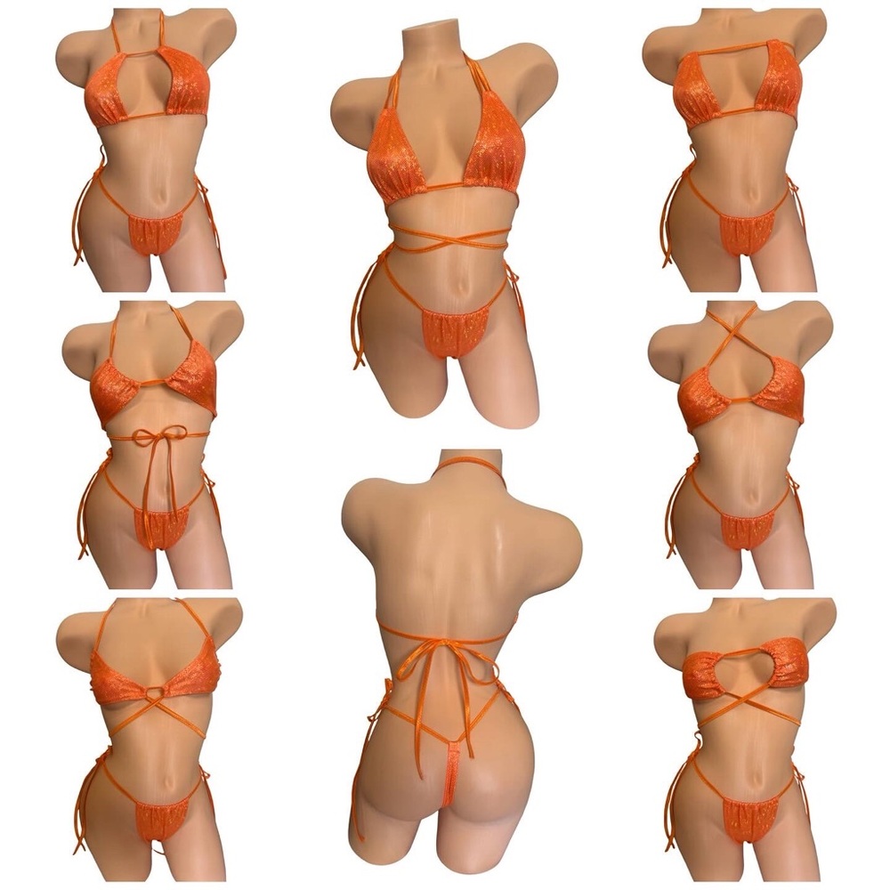 Orange multi wear thong  Bikini Set